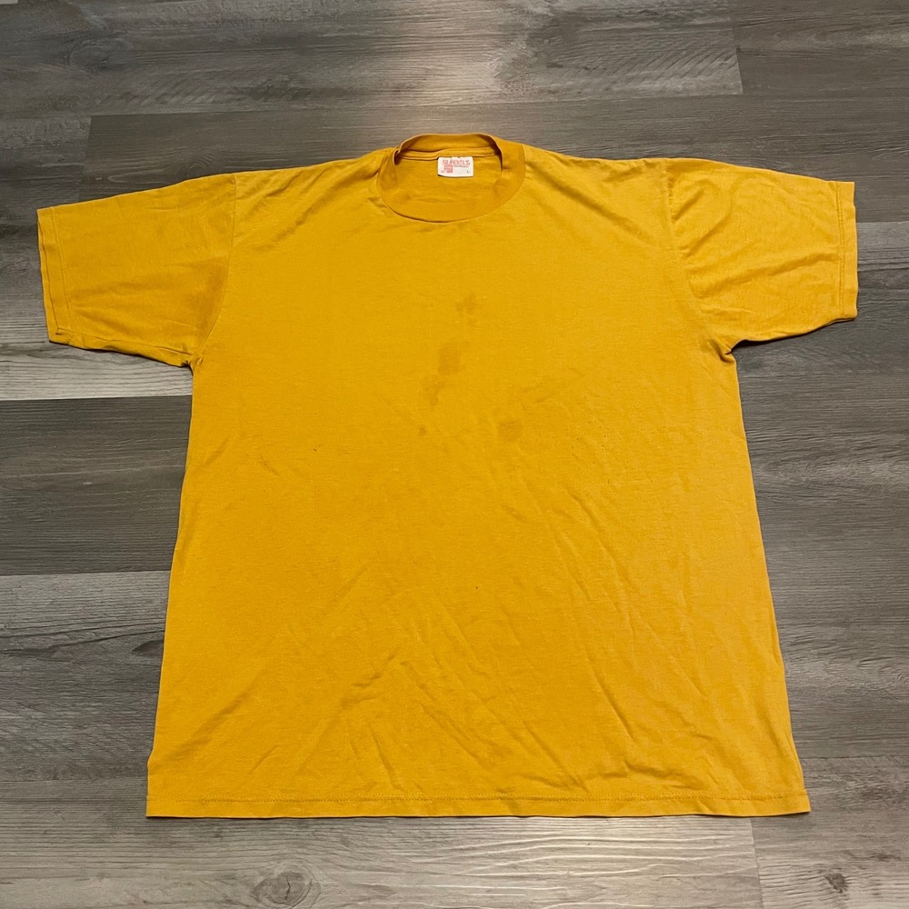 Vintage Sunbelt Sportswear Mustard Yellow Blank T-Shirt Single Stitch Mens Large